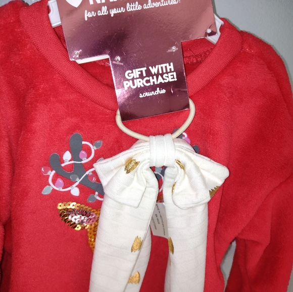 NWT NANETTE BABY  3PIECE REINDEER FACE AND LEGGING SET WITH SCRUNCHIE - Picture 4 of 8
